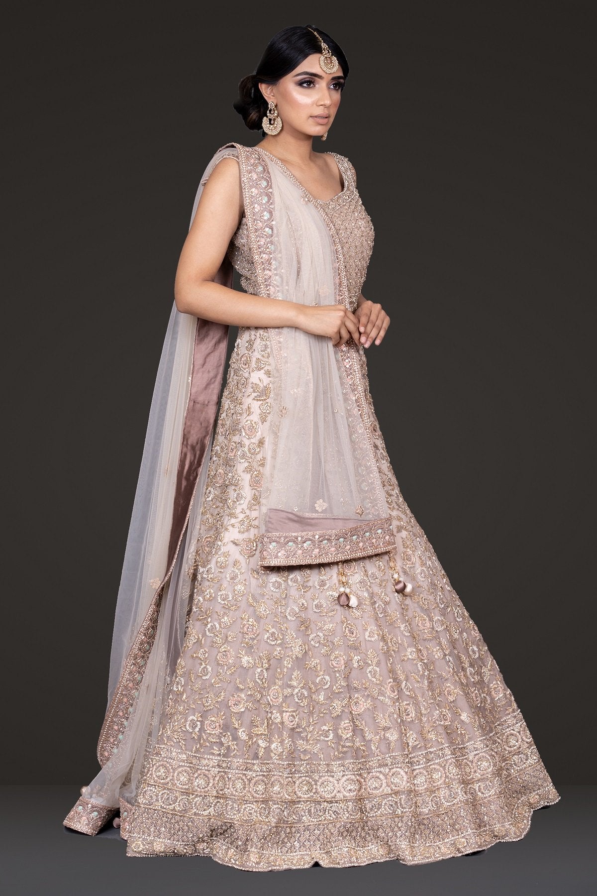 Indian Brown Ombre Embellished Organza Gown (2-Piece) - Image 3