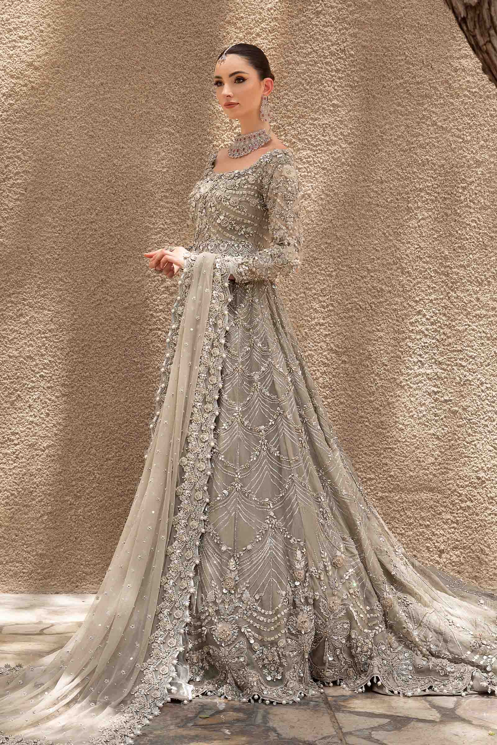 Pakistani Coffee Embellished Pure Organza Gown (3-Piece) - Image 4