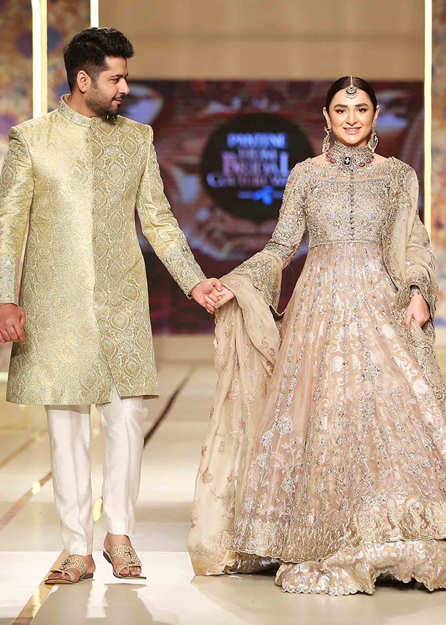 Pakistani Coffee Zardozi Pure Organza Bridal Gown (3-Piece) - Image 1