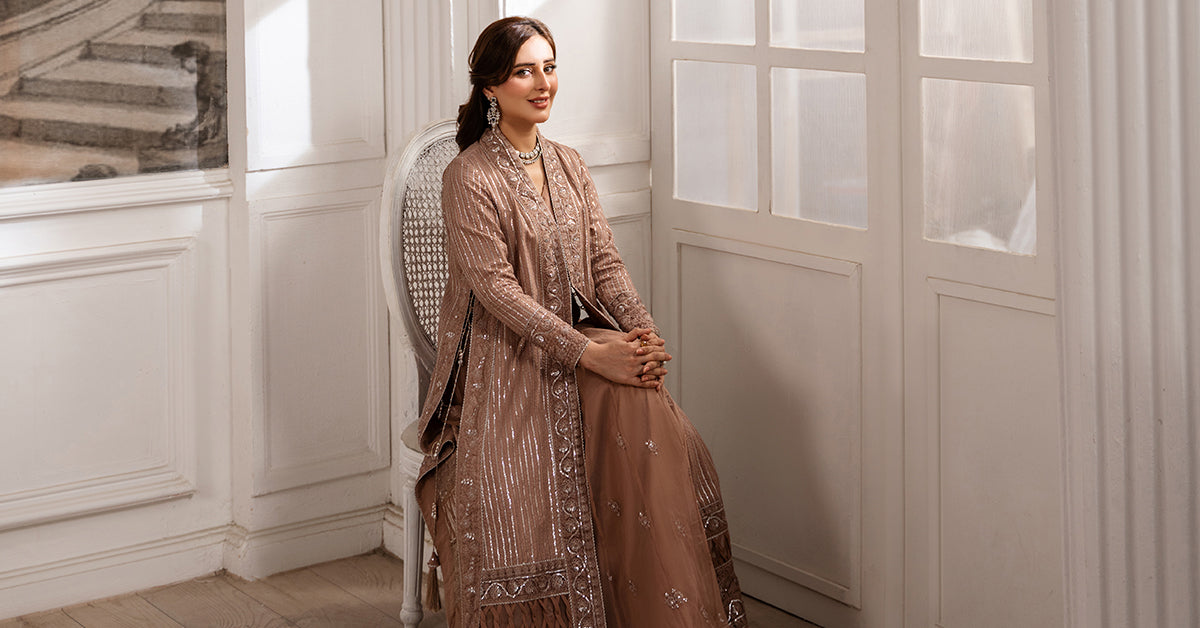 Brown Embroidered Raw Silk & Organza Gown (3-Piece) - Image 8