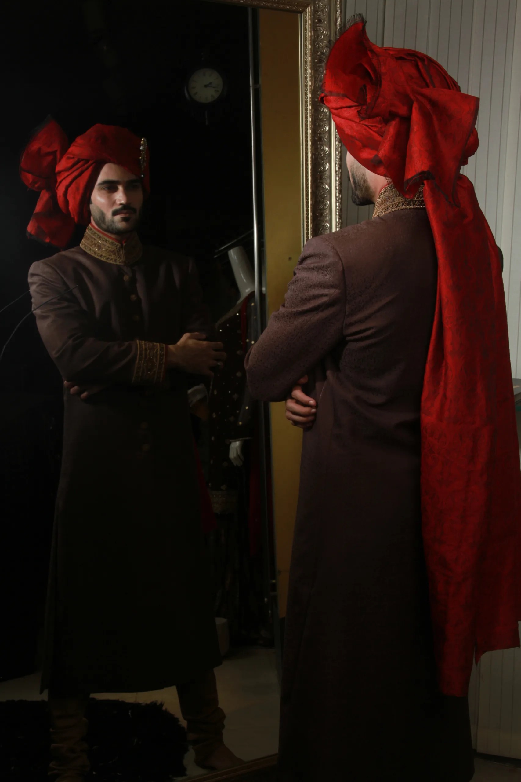 Deep Brown Embroidered Silk-Blend Groom Sherwani (2-Piece) - Image 4