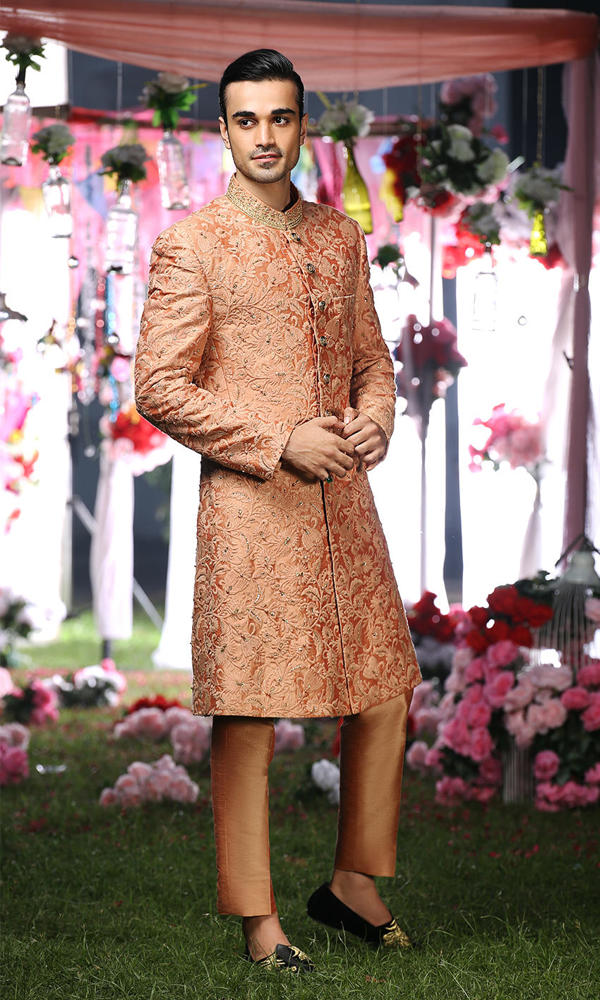 Burnt Sienna Embroidered Silk-Blend Sherwani (3-Piece) - Image 5