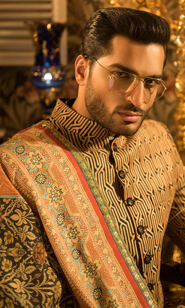 Brown Geometric Silk Blend Groom Sherwani (3-Piece) - Image 5