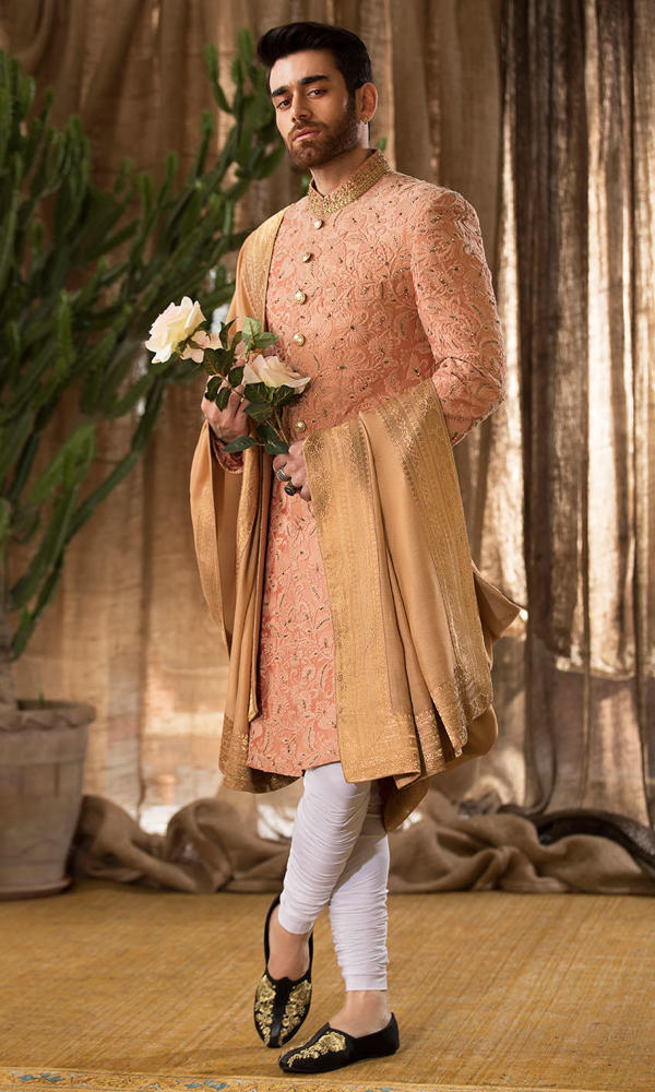 Burnt Sienna Embroidered Silk-Blend Sherwani (3-Piece) - Image 4