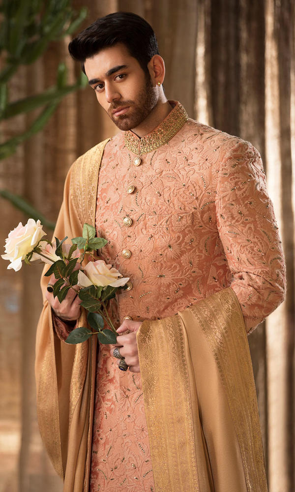 Burnt Sienna Embroidered Silk-Blend Sherwani (3-Piece) - Image 5