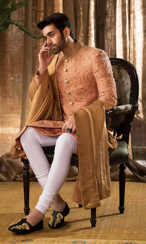 Burnt Sienna Embroidered Silk-Blend Sherwani (3-Piece) - Image 6