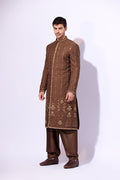 Chocolate Brown Resham Zardozi Tropical Sherwani (3-Piece) - Image 2