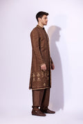 Chocolate Brown Resham Zardozi Tropical Sherwani (3-Piece) - Image 3