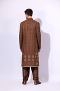Chocolate Brown Resham Zardozi Tropical Sherwani (3-Piece) - Image 4