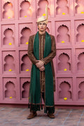 Chocolate Brown Resham Zardozi Tropical Sherwani (3-Piece) - Image 5