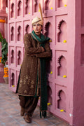 Chocolate Brown Resham Zardozi Tropical Sherwani (3-Piece) - Image 7