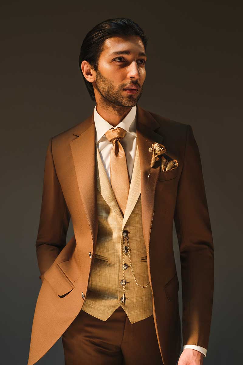 Golden Brown Wool Blend Groom Suit (3-Piece) - Image 2