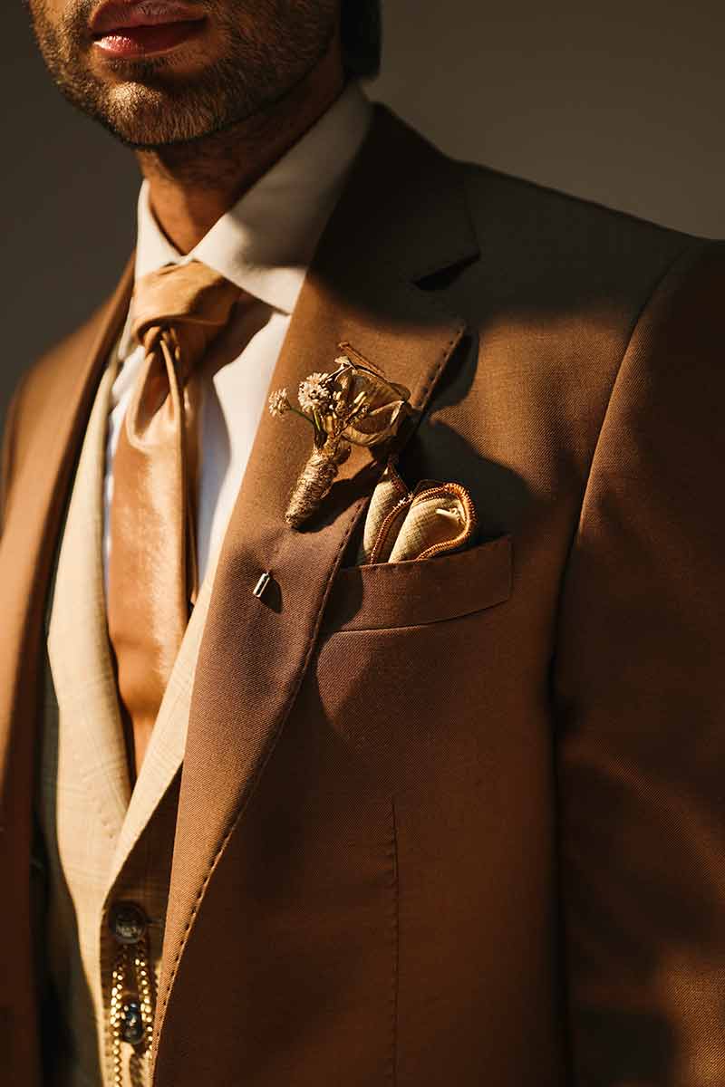 Golden Brown Wool Blend Groom Suit (3-Piece) - Image 3