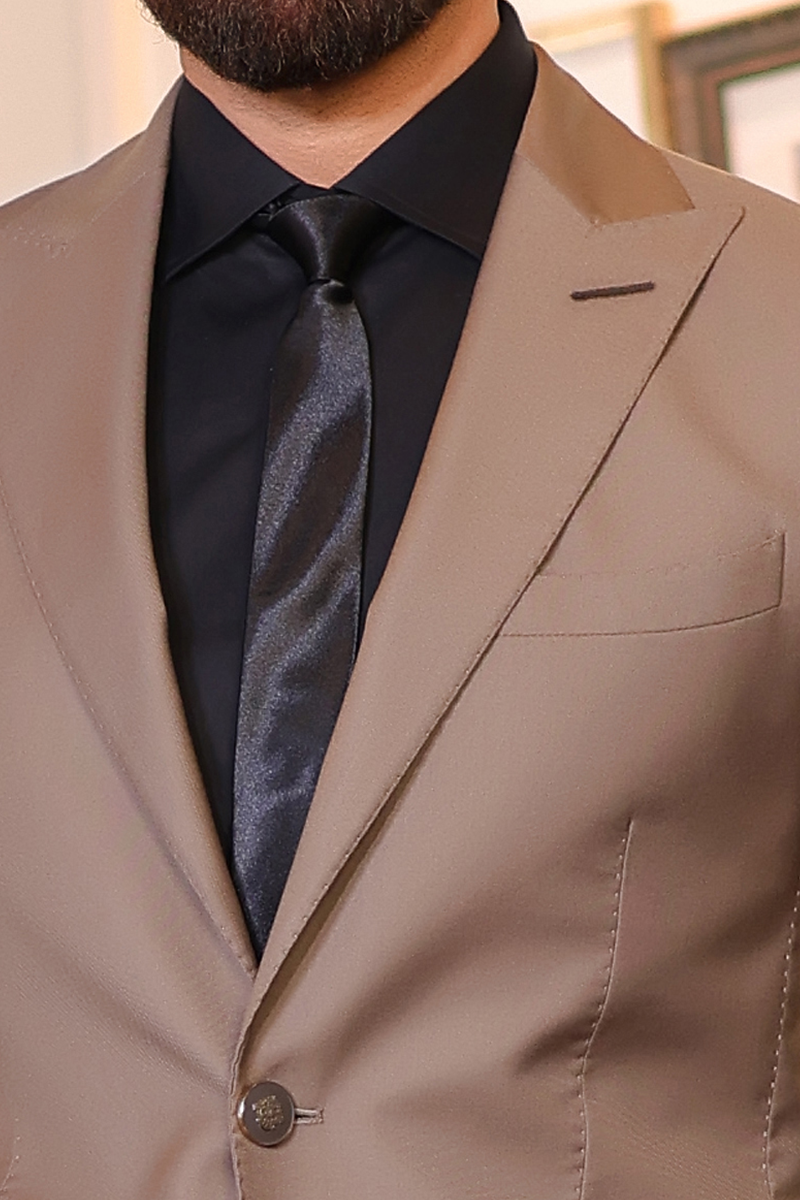 Brown Peak Lapel Suiting Blazer with Black Trousers (2-Piece) - Image 2