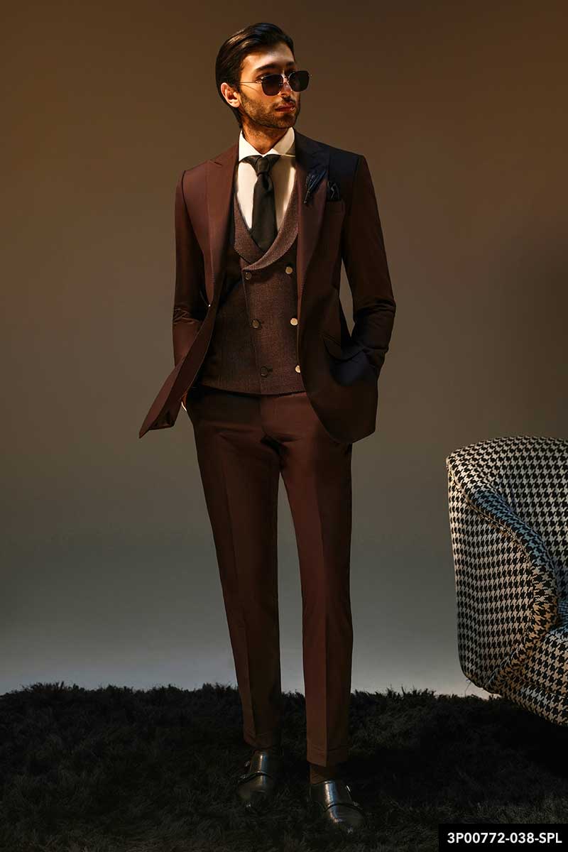 Chocolate Brown Wool-Blend Three-Piece Groom Suit (3-Piece) - Image 1