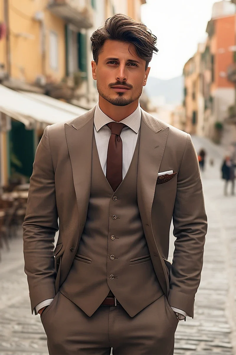 Brown Wool Three-Piece Suit with Peak Lapel (3-Piece) - Image 2
