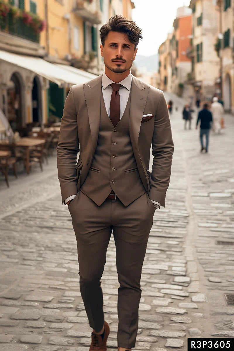 Brown Slim-Fit Wool-Blend Three-Piece Suit (3-Piece) - Image 1