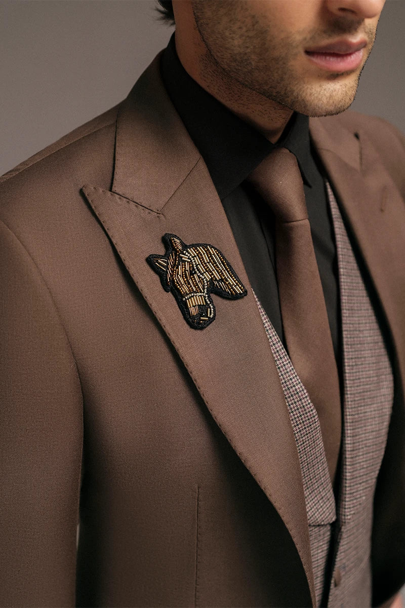 Brown Wool Three-Piece Suit with Peak Lapel Jacket (3-Piece) - Image 3