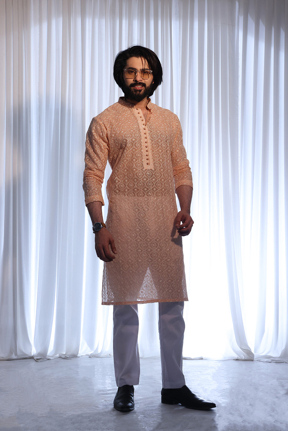 Burnt Sienna Embroidered Cotton-Silk Kurta (2-Piece) - Image 1