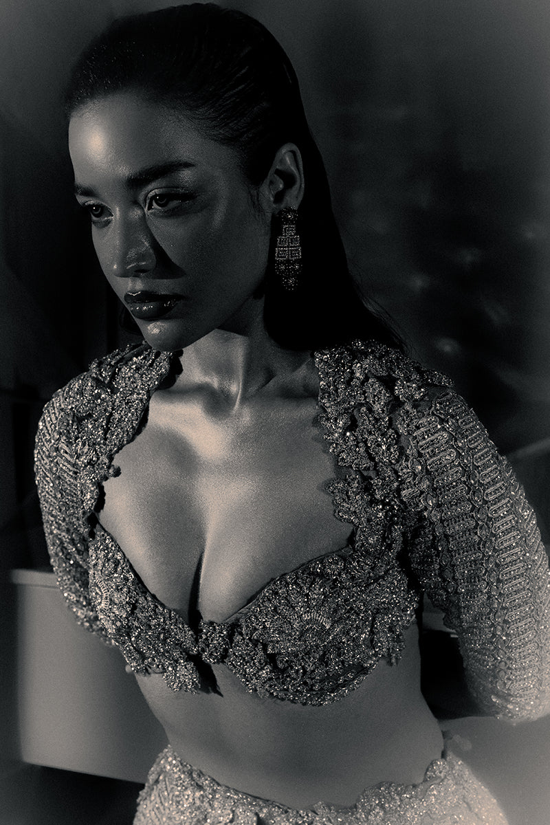 Mocha Embellished Net Organza Lehenga Choli (2-Piece) - Image 7