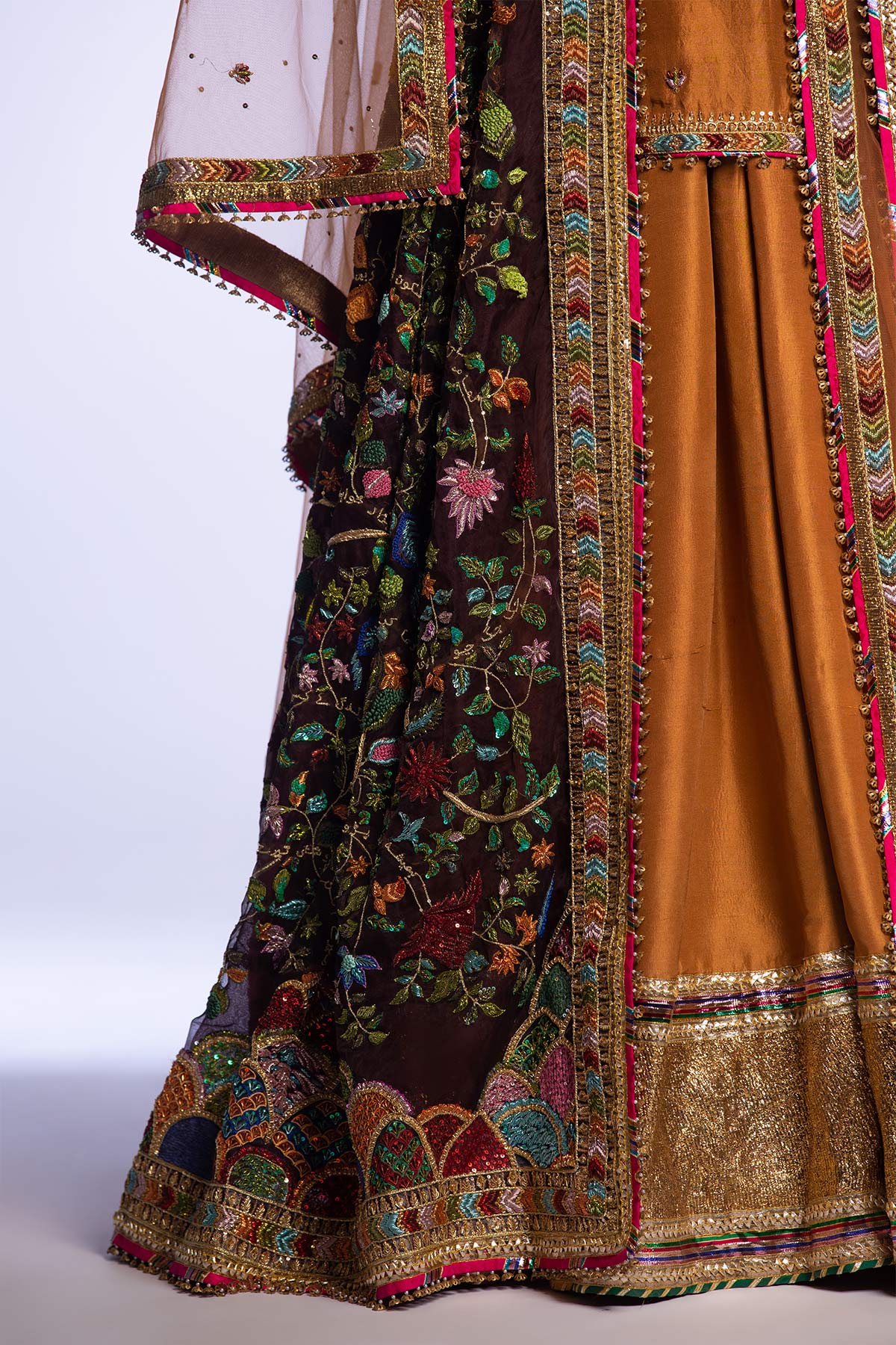Deep Brown Zardozi Raw Silk Lehenga (3-Piece) - Image 12