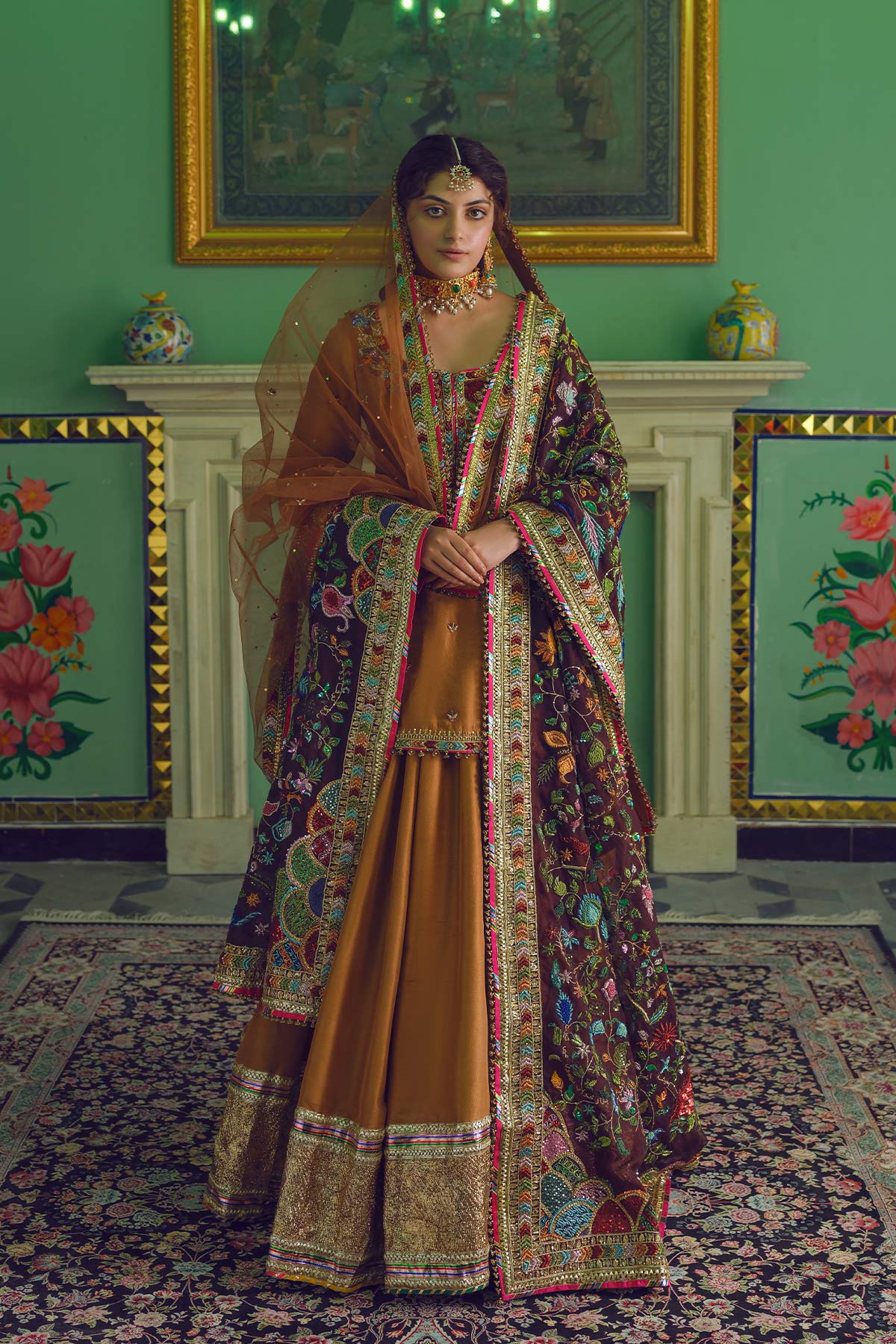 Deep Brown Zardozi Raw Silk Lehenga (3-Piece) - Image 2