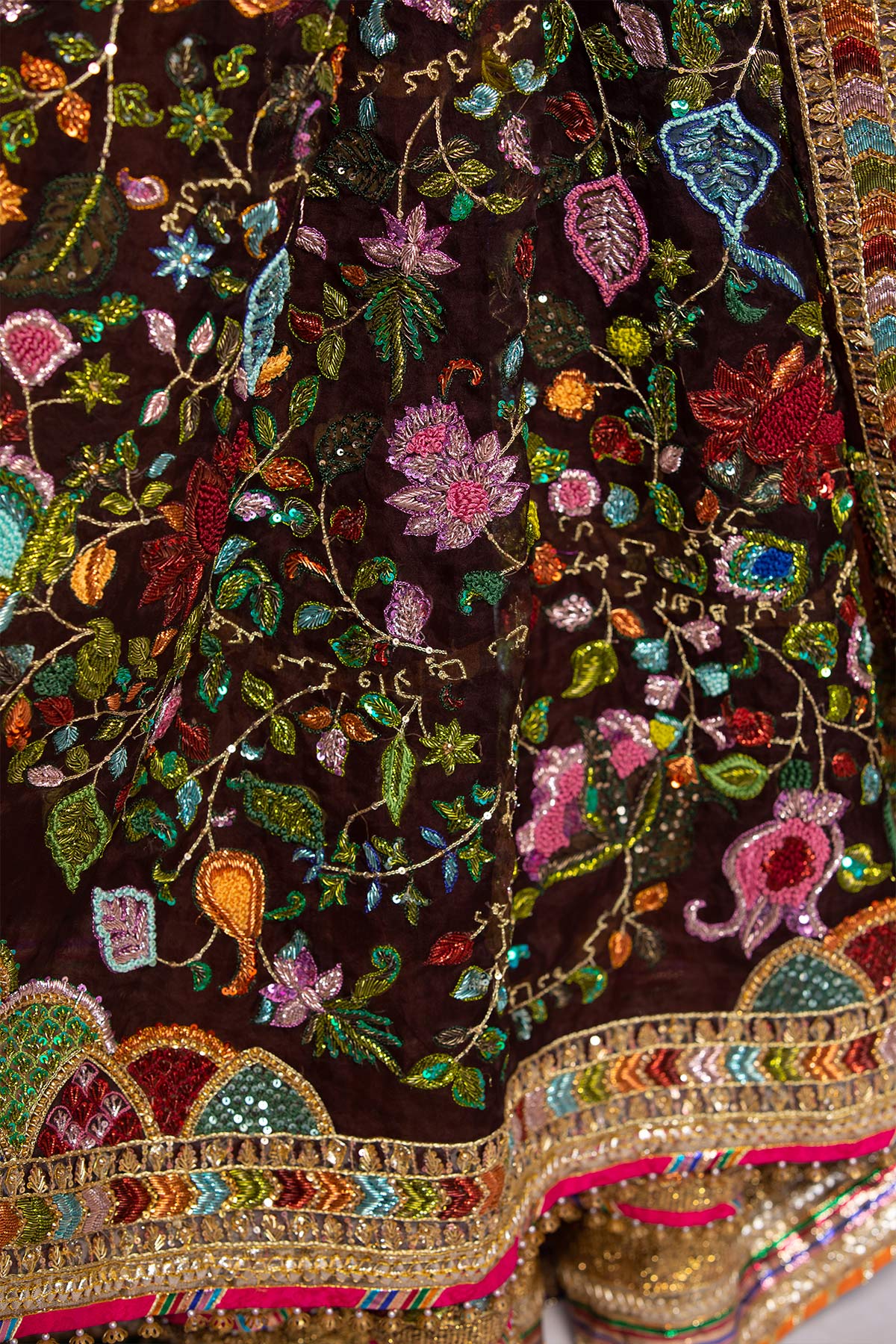 Deep Brown Zardozi Raw Silk Lehenga (3-Piece) - Image 7