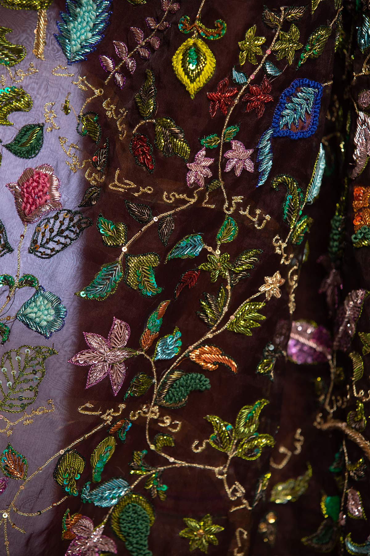 Deep Brown Zardozi Raw Silk Lehenga (3-Piece) - Image 8