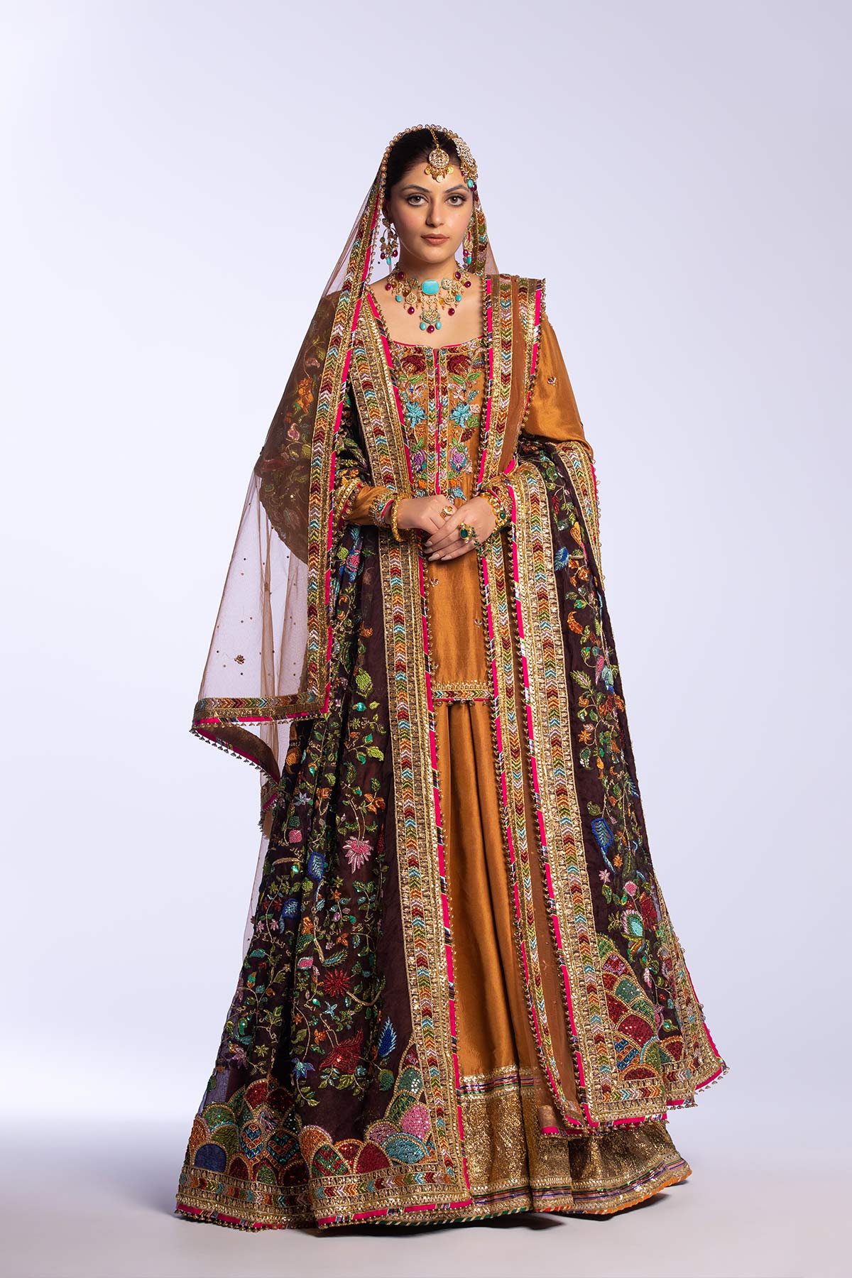 Deep Brown Zardozi Raw Silk Lehenga (3-Piece) - Image 9