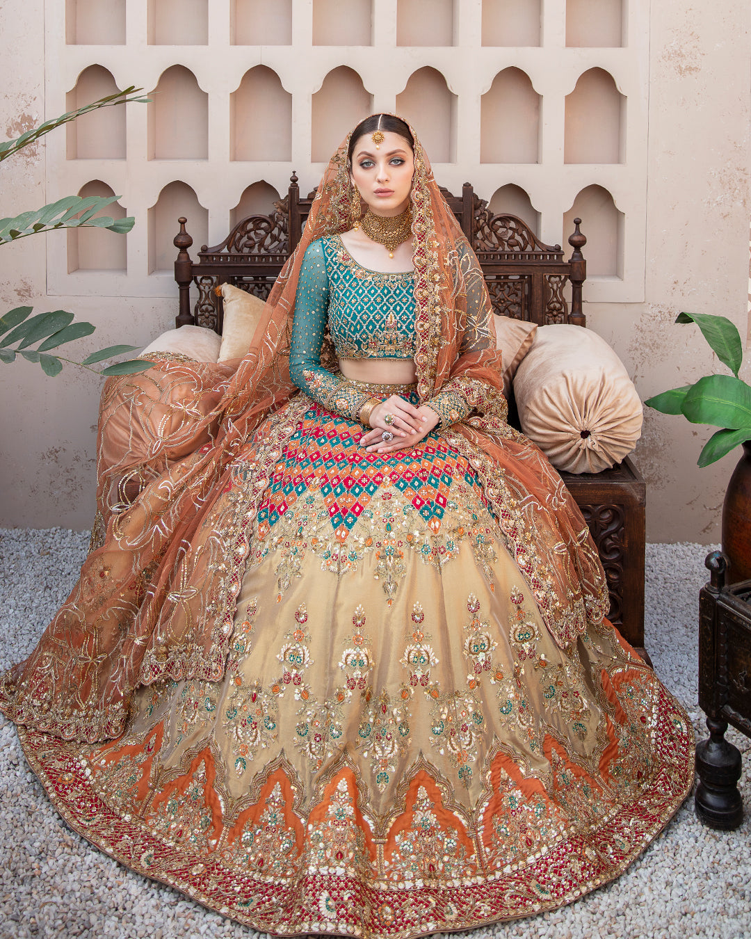 Earthy Brown Embellished Tissue Lehenga Choli (3-Piece) - Image 2