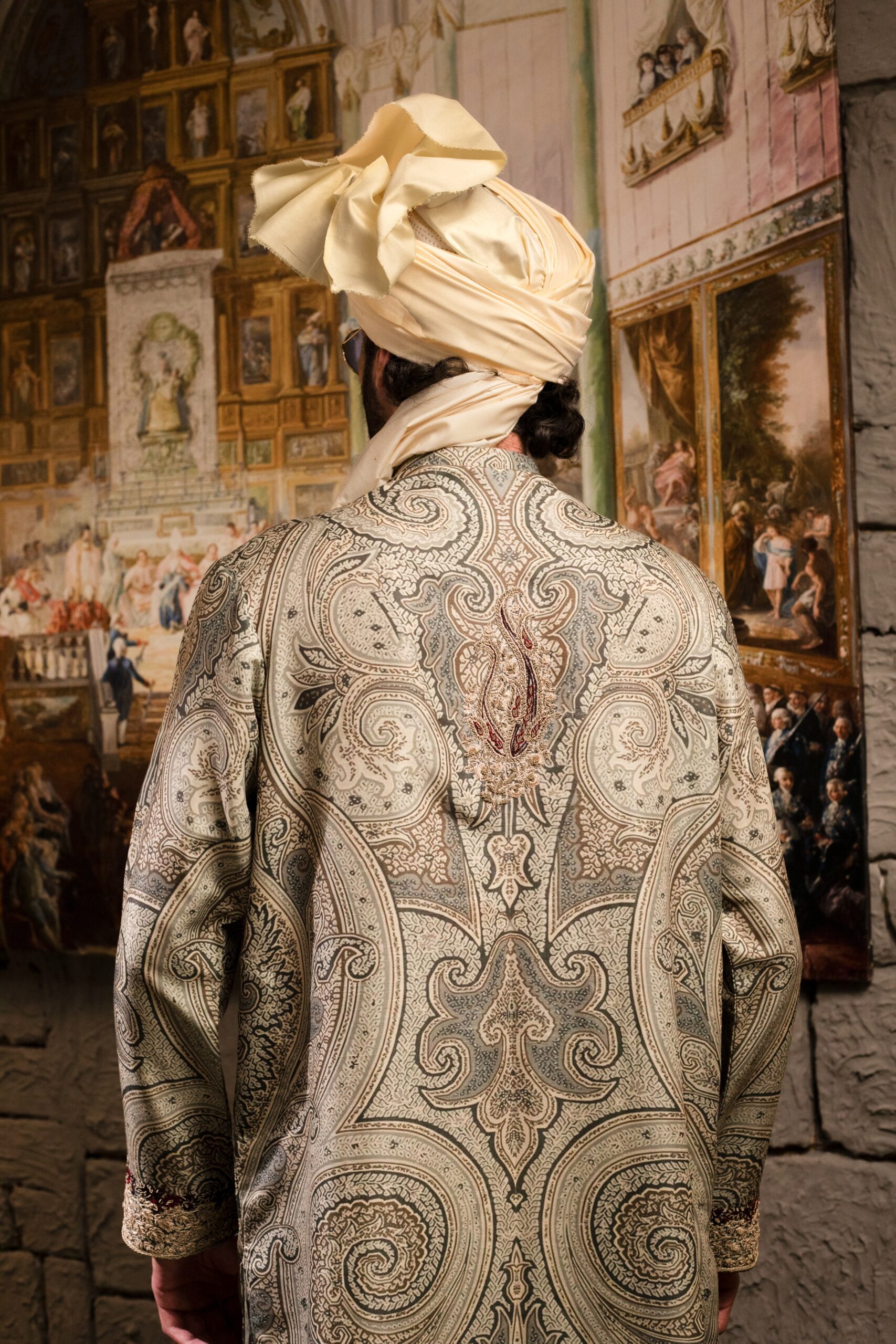 Taupe Hand-Knotted Embroidered Silk Kurta (2-Piece) - Image 4