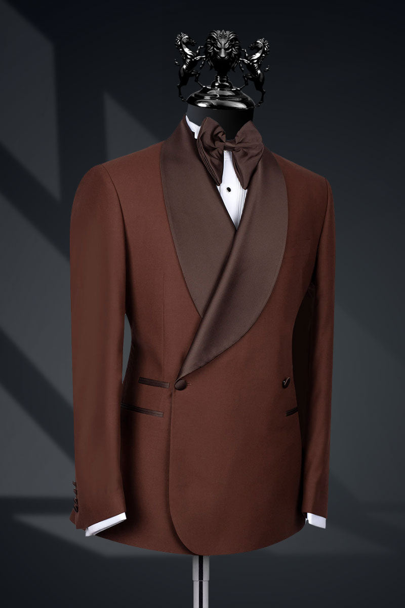 Brown Satin-Accented Italian Fabric Tuxedo (2-Piece) - Image 2
