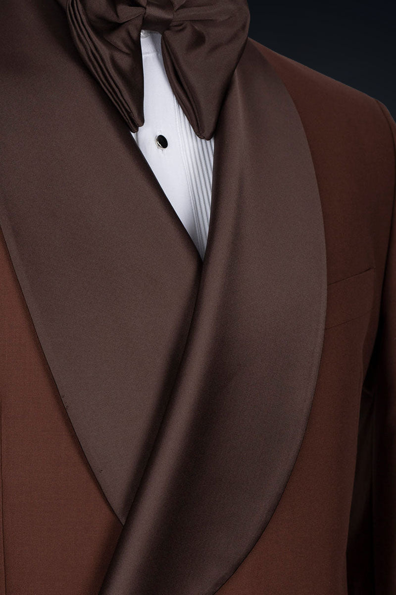 Brown Satin-Accented Italian Fabric Tuxedo (2-Piece) - Image 3