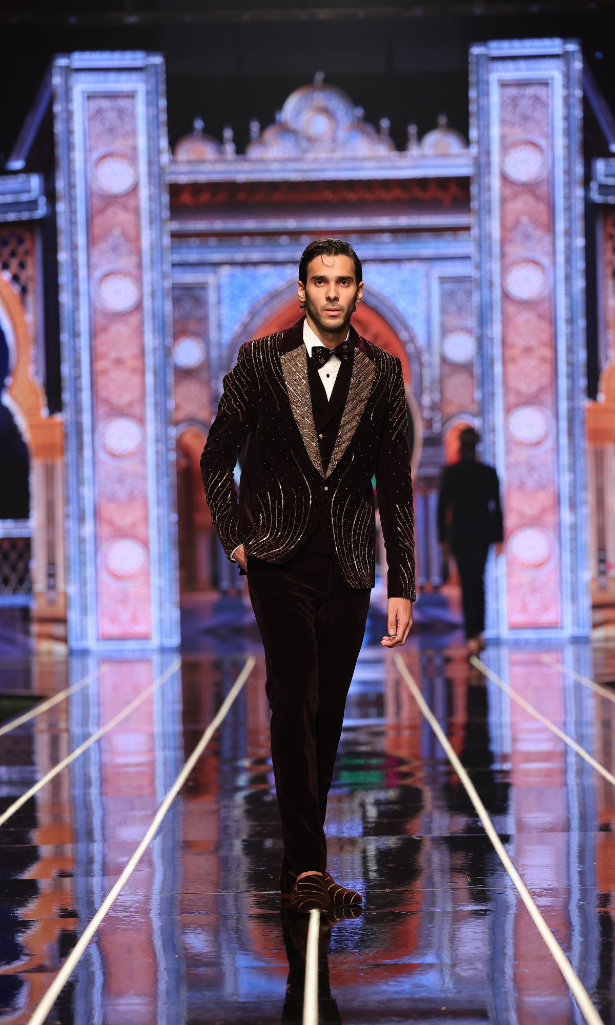 Brown Zardozi Velvet Tuxedo (3-Piece) - Image 1