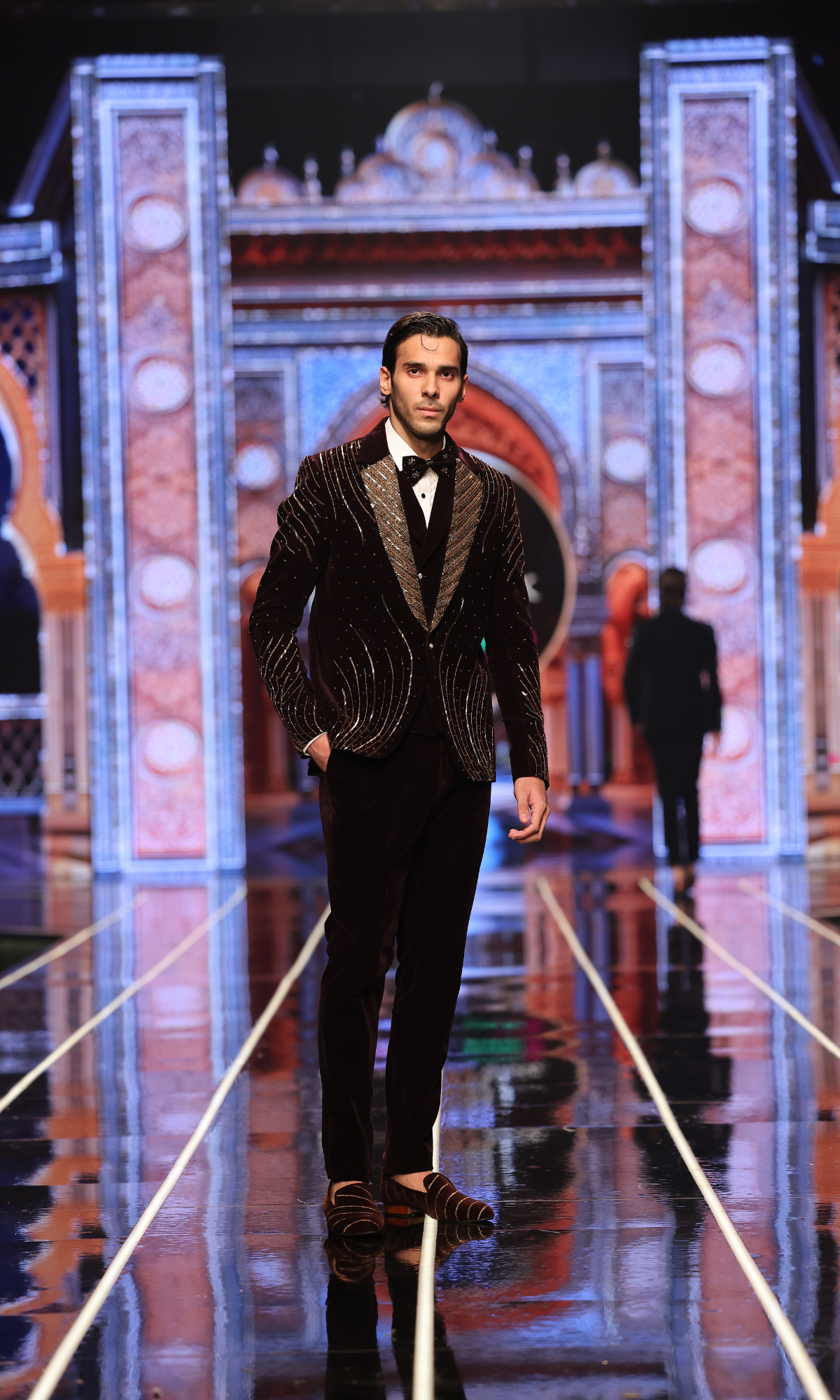 Brown Zardozi Velvet Tuxedo (3-Piece) - Image 2