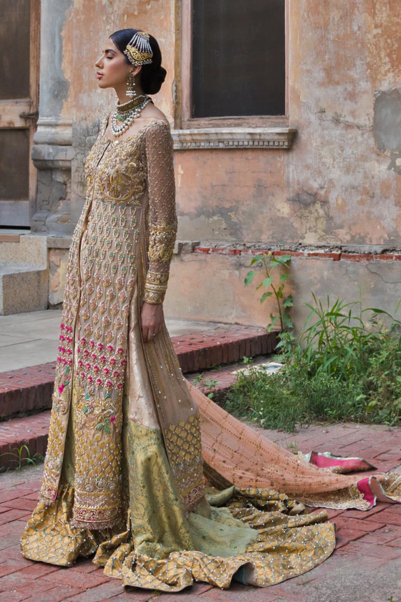 Pakistani Sepia Embroidered Organza Pishwas Dress (3-Piece) - Image 2