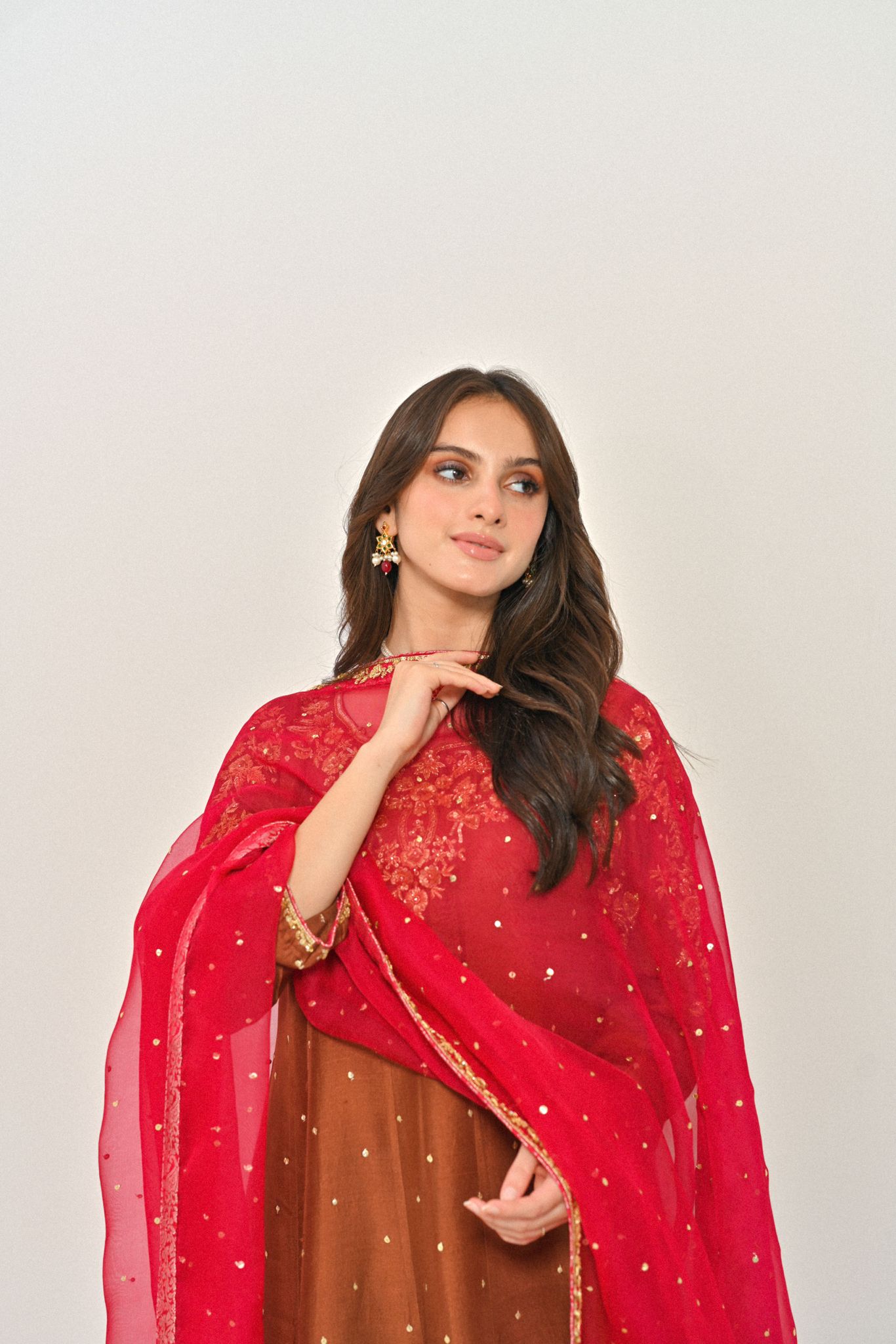 Dark Brown Handworked Pure Raw Silk Pishwas (3-Piece) - Image 5