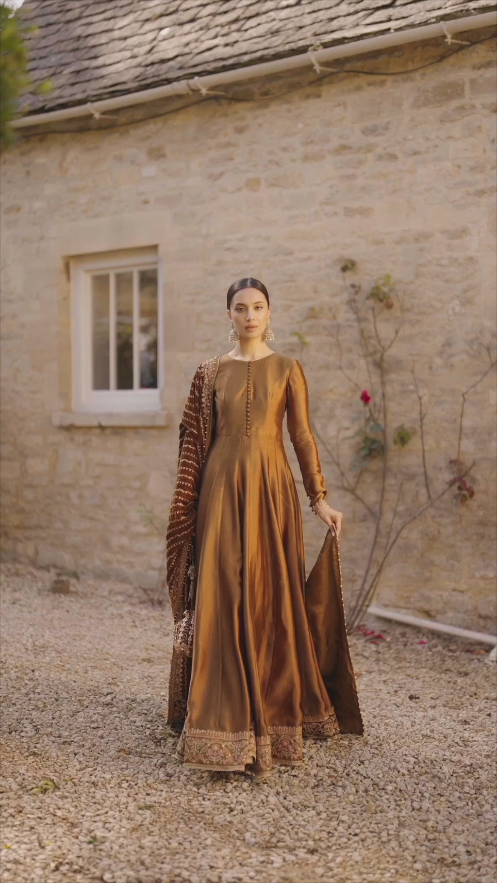 Pakistani Copper Brown Embroidered Silk Pishwas (3-Piece) - Image 8