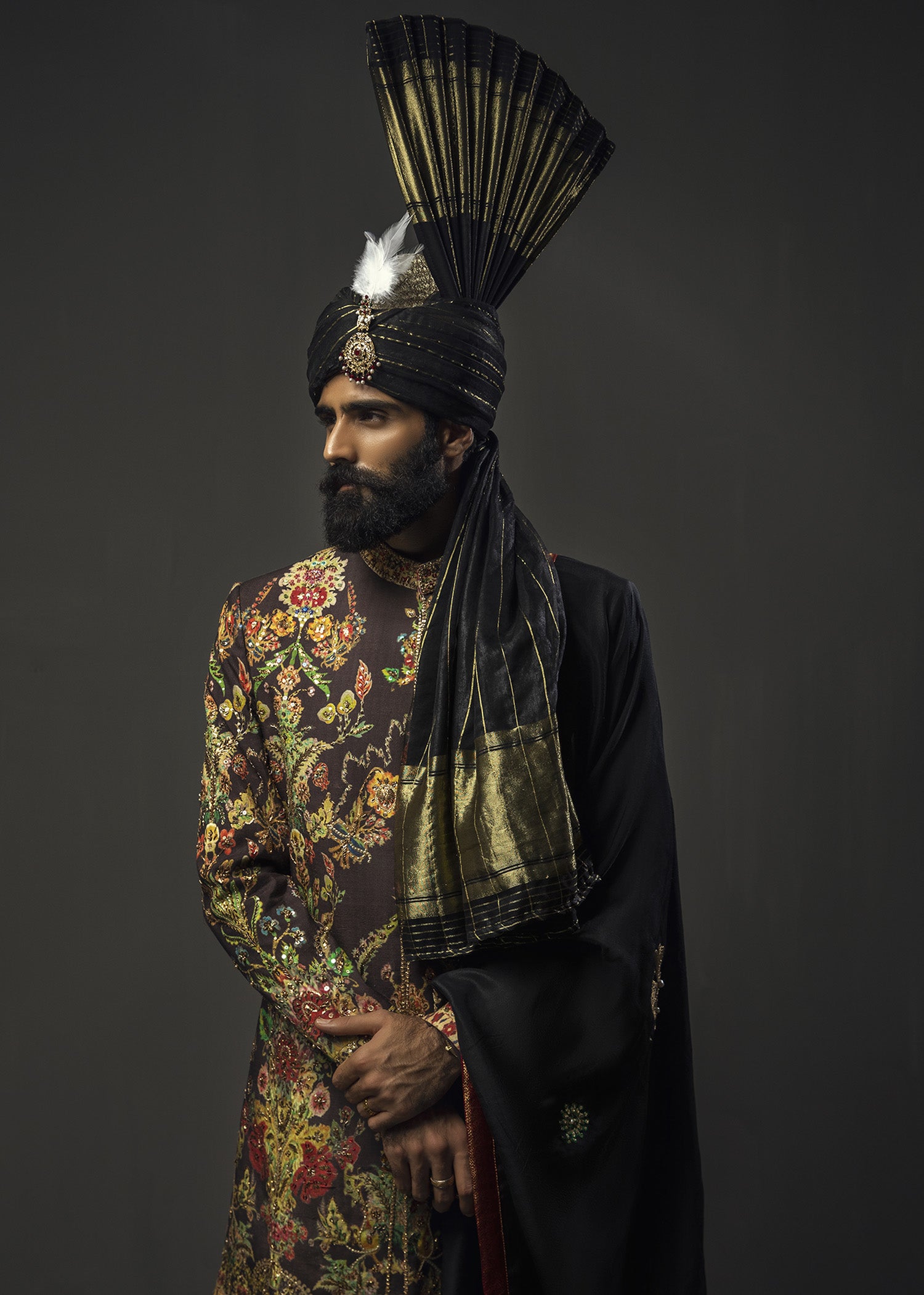 Chocolate Brown Zardozi Cotton Prince Coat (3-Piece) - Image 2