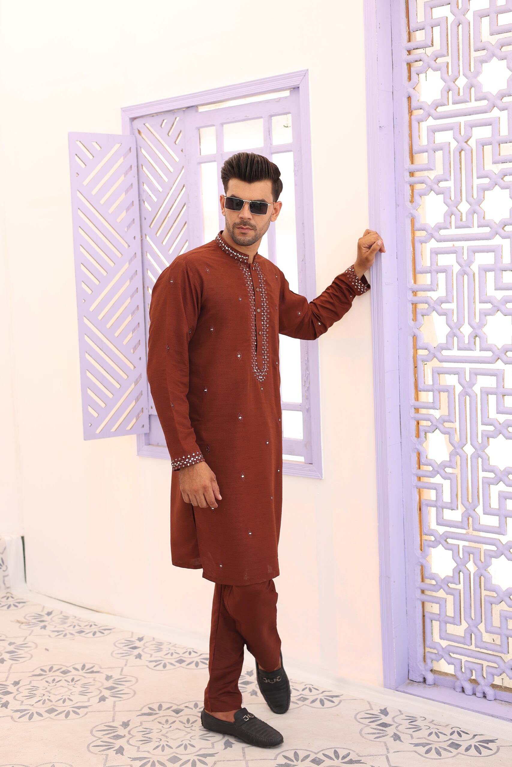 Fawn Embroidered Raw Silk Prince Coat (3-Piece) - Image 3