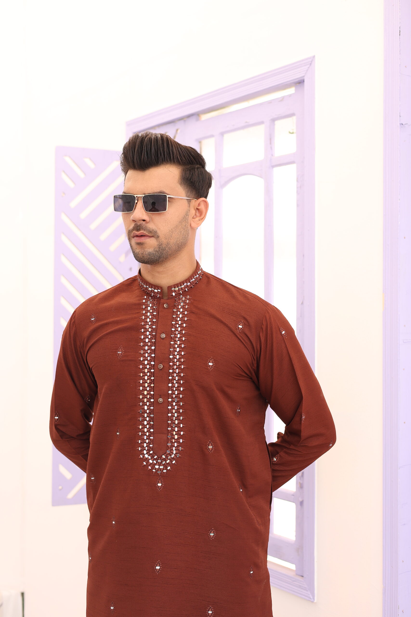 Fawn Embroidered Raw Silk Prince Coat (3-Piece) - Image 4