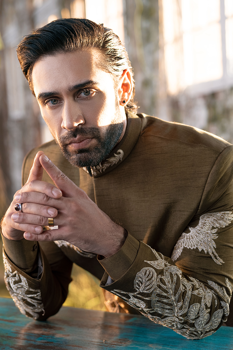 Brown Embroidered Raw Silk Prince Coat (3-Piece) - Image 6