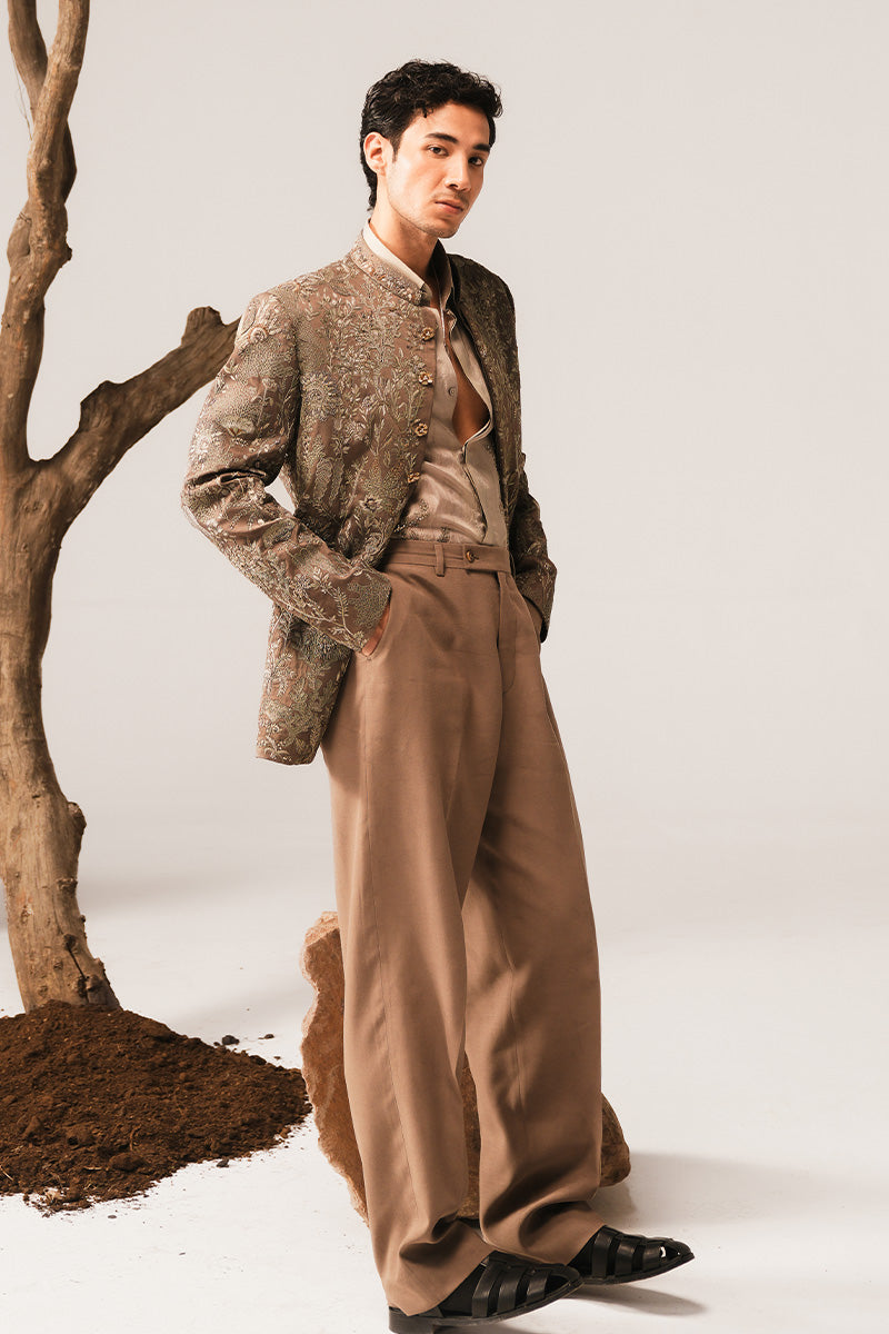 Cedar Brown Hand-Embroidered Silk-Blend Prince Coat (1-Pc) - Image 10