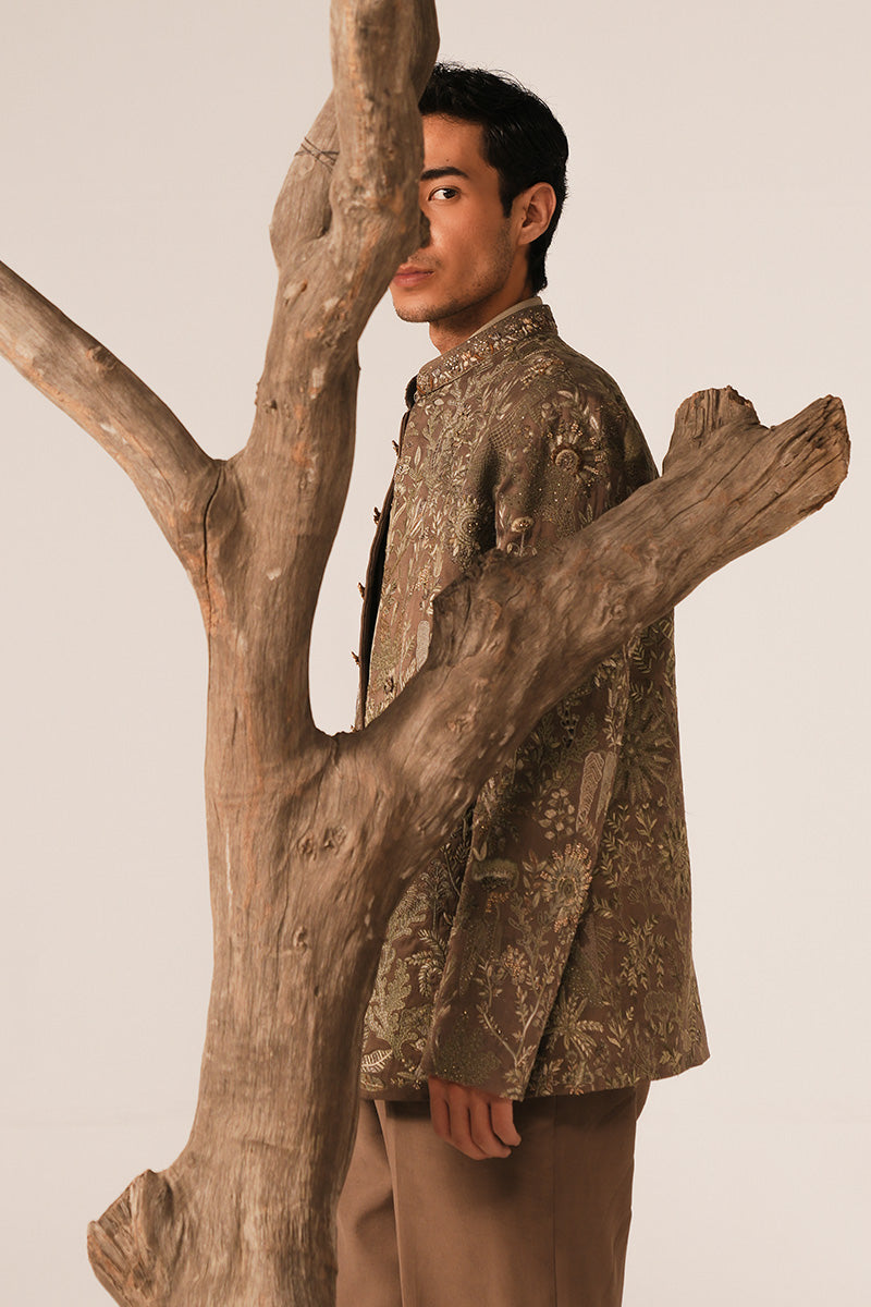 Cedar Brown Hand-Embroidered Silk-Blend Prince Coat (1-Pc) - Image 8