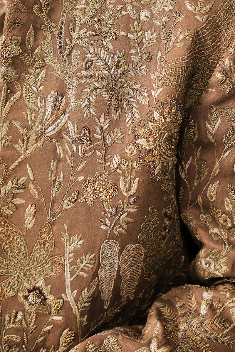 Cedar Brown Hand-Embroidered Silk-Blend Bandhgala (1-Pc) - Image 2