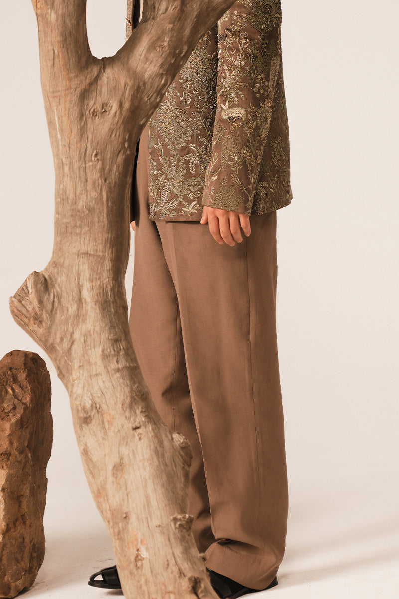 Cedar Brown Hand-Embroidered Silk-Blend Bandhgala (1-Pc) - Image 7