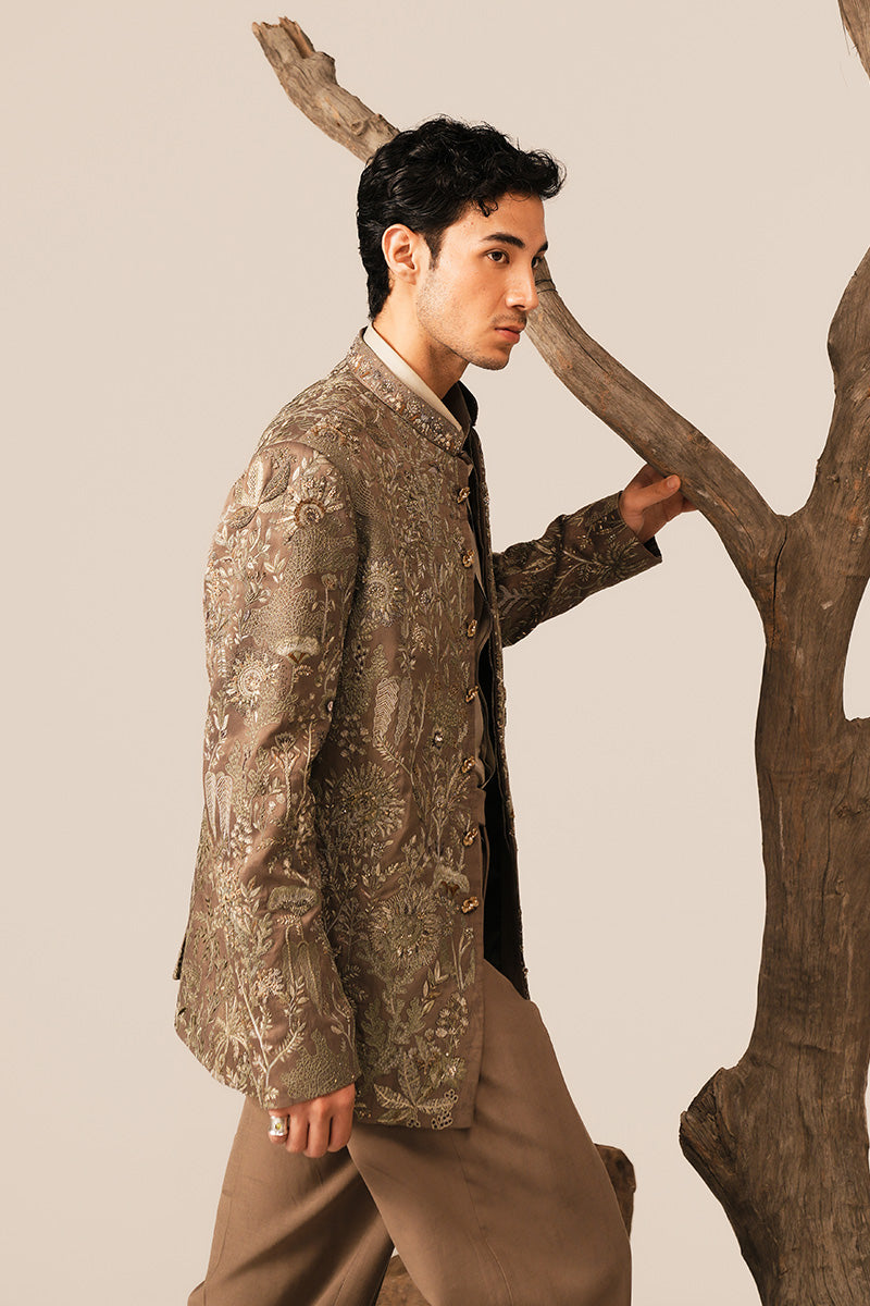 Cedar Brown Hand-Embroidered Silk-Blend Bandhgala (1-Pc) - Image 9