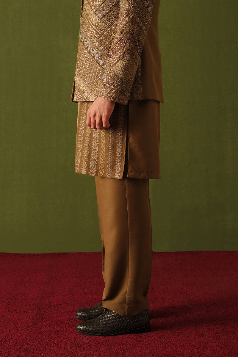 Cedar Brown Embroidered Silk-Blend Prince Coat (3-Piece) - Image 5