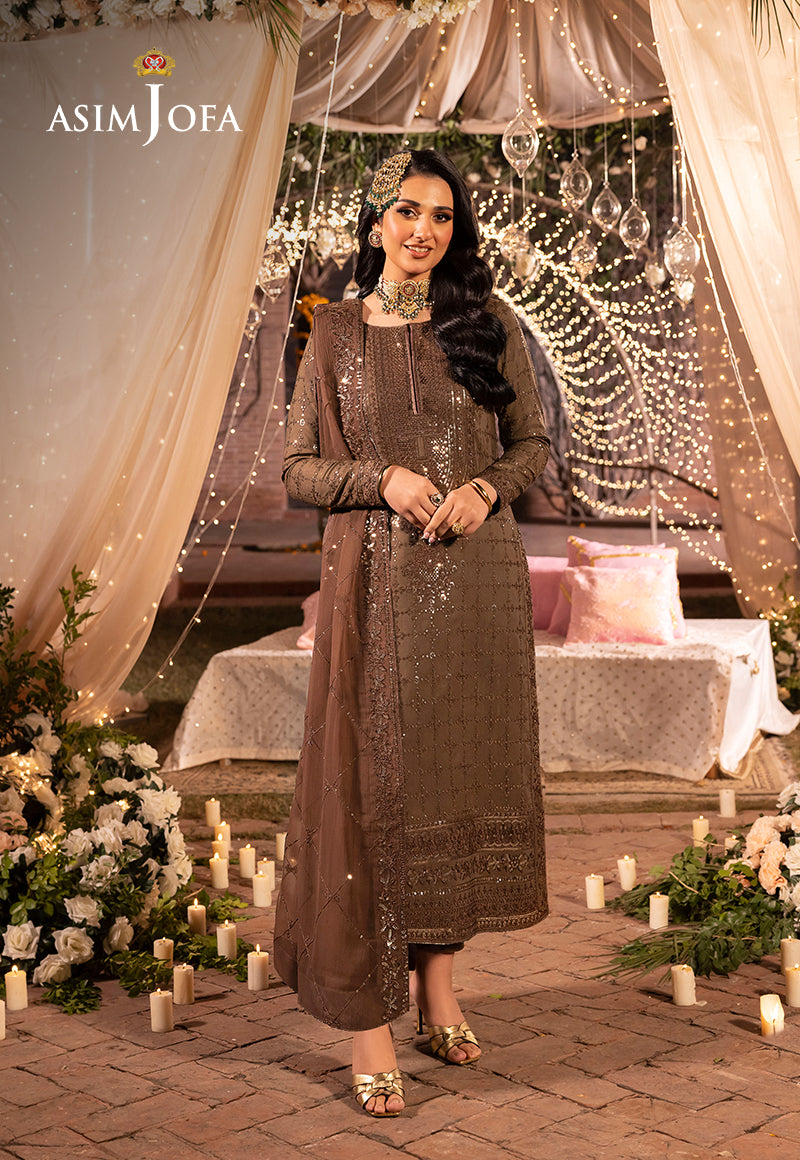 Pakistani Coffee Brown Embroidered Lawn Silk 3-Piece Suit - Image 1