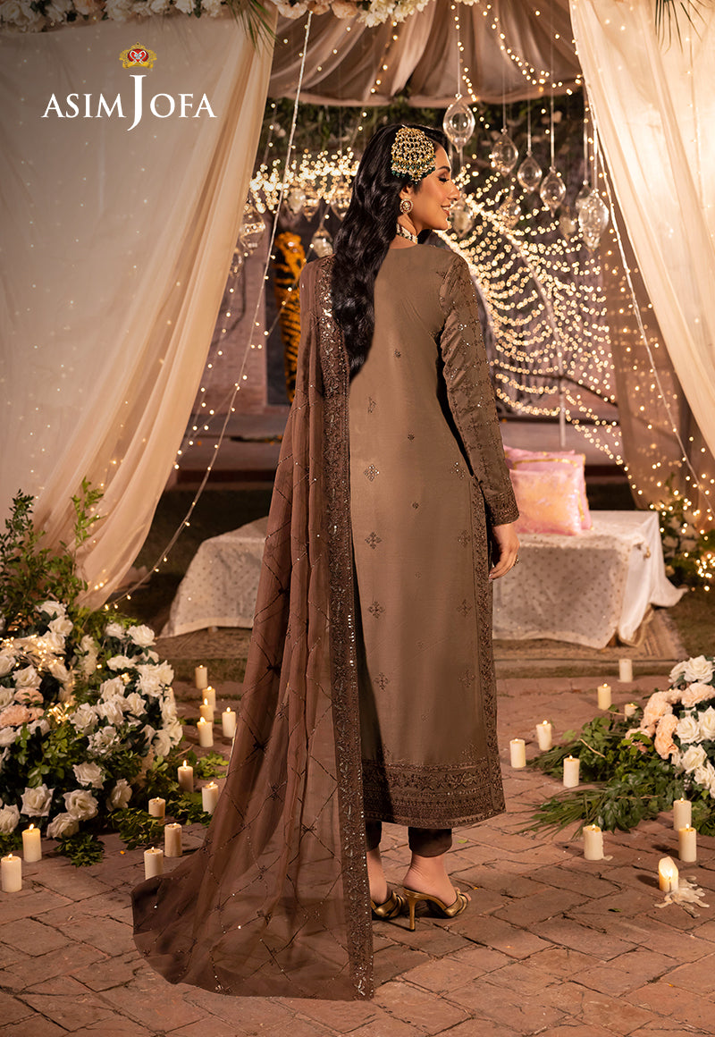 Pakistani Coffee Brown Embroidered Lawn Silk 3-Piece Suit - Image 2